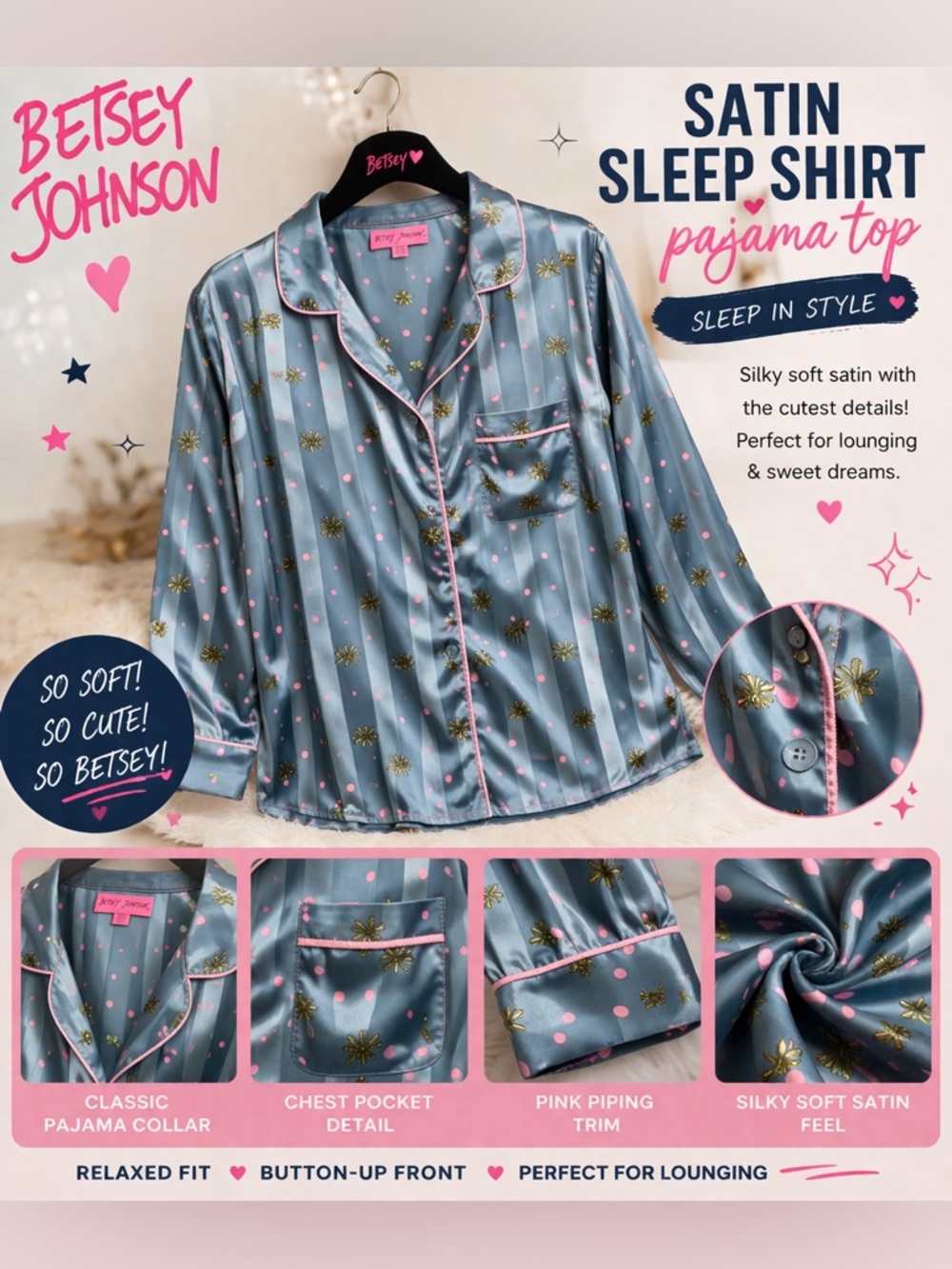 Free People Intimately Satin Pajama Top Blue Floral Pink Button Up Sleep Shirt M